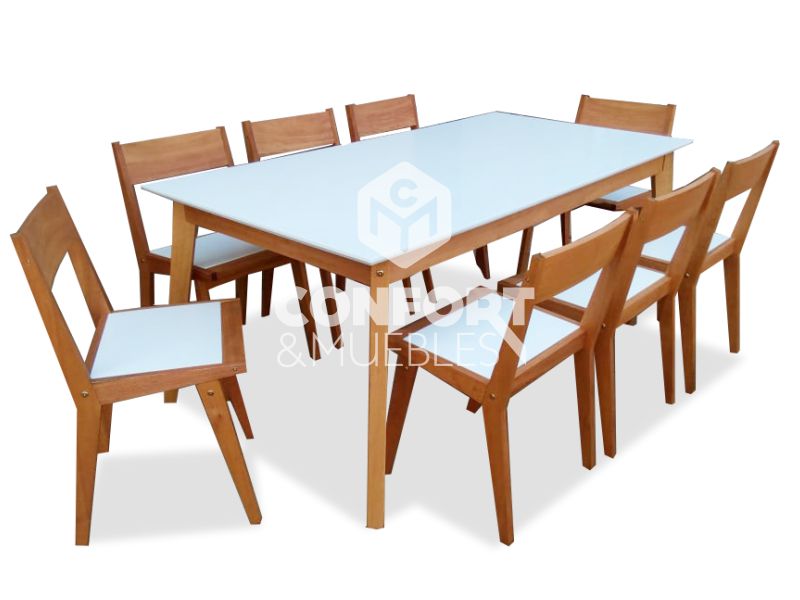 Juego Mesa +8 Silla Retro Vintage Nordico Madera 180x90